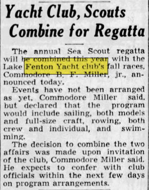 Bay Port Resort (Fenton Yacht Club) - Aug 26 1937 Article